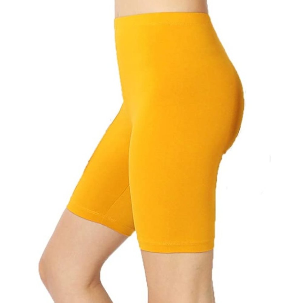 Women Ash Mustard Cotton Bike Short Leggings_7"